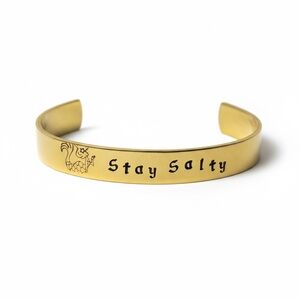 Handmade 'Stay Salty' mermaid design gold‎ brass adjustable Cuff Bracelet